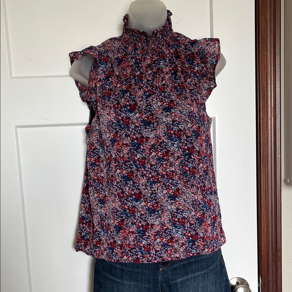 Banana Republic Red and Blue Floral Blouse